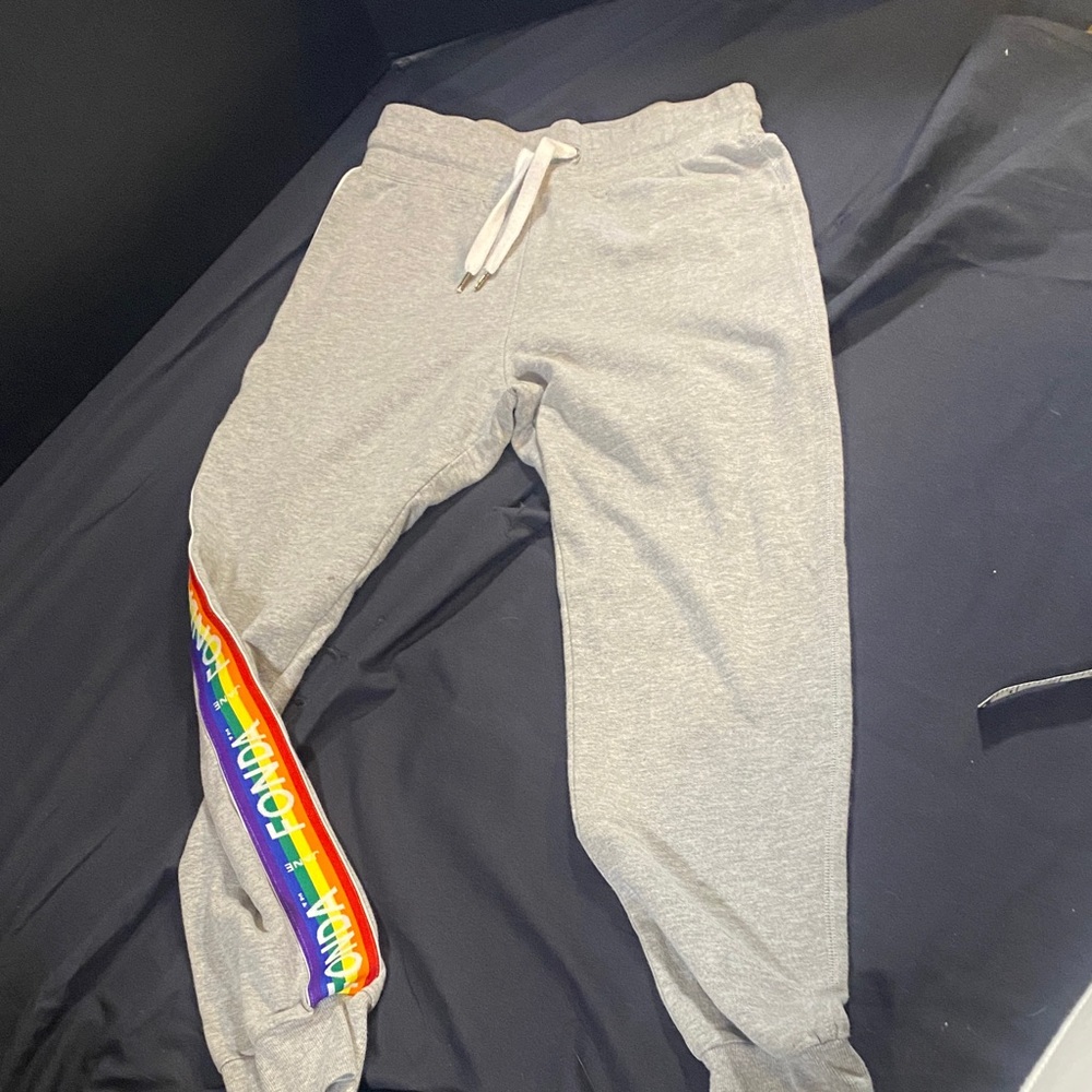 Jane Fonda Gray Joggers with Rainbow Accent comfy for all. Adults or kids!